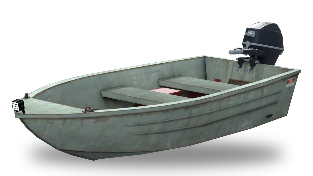 Aluminum Skiff, Boat · 14 ft, tiller outboard
